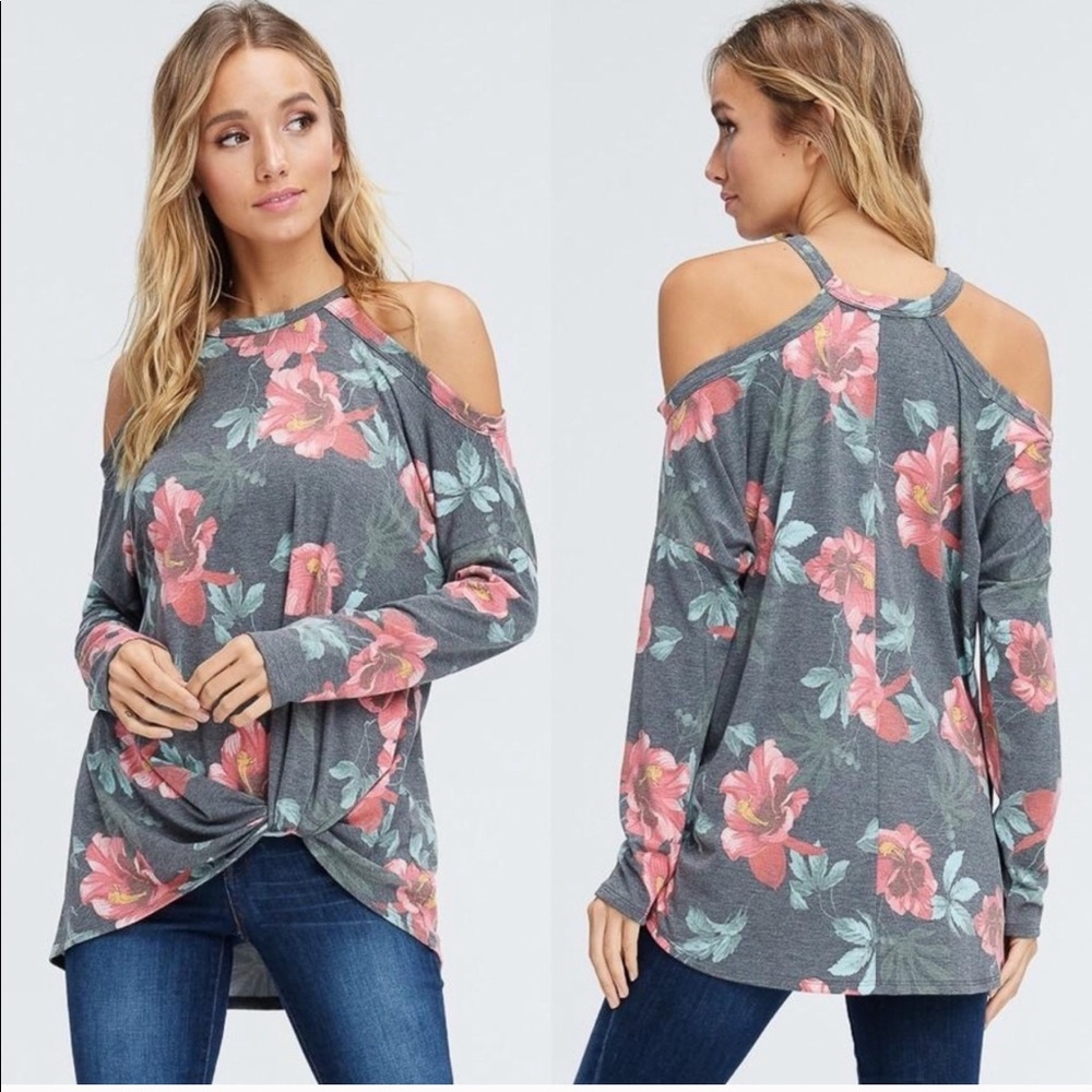 JUST IN!  Open Shoulder Floral Knit Top